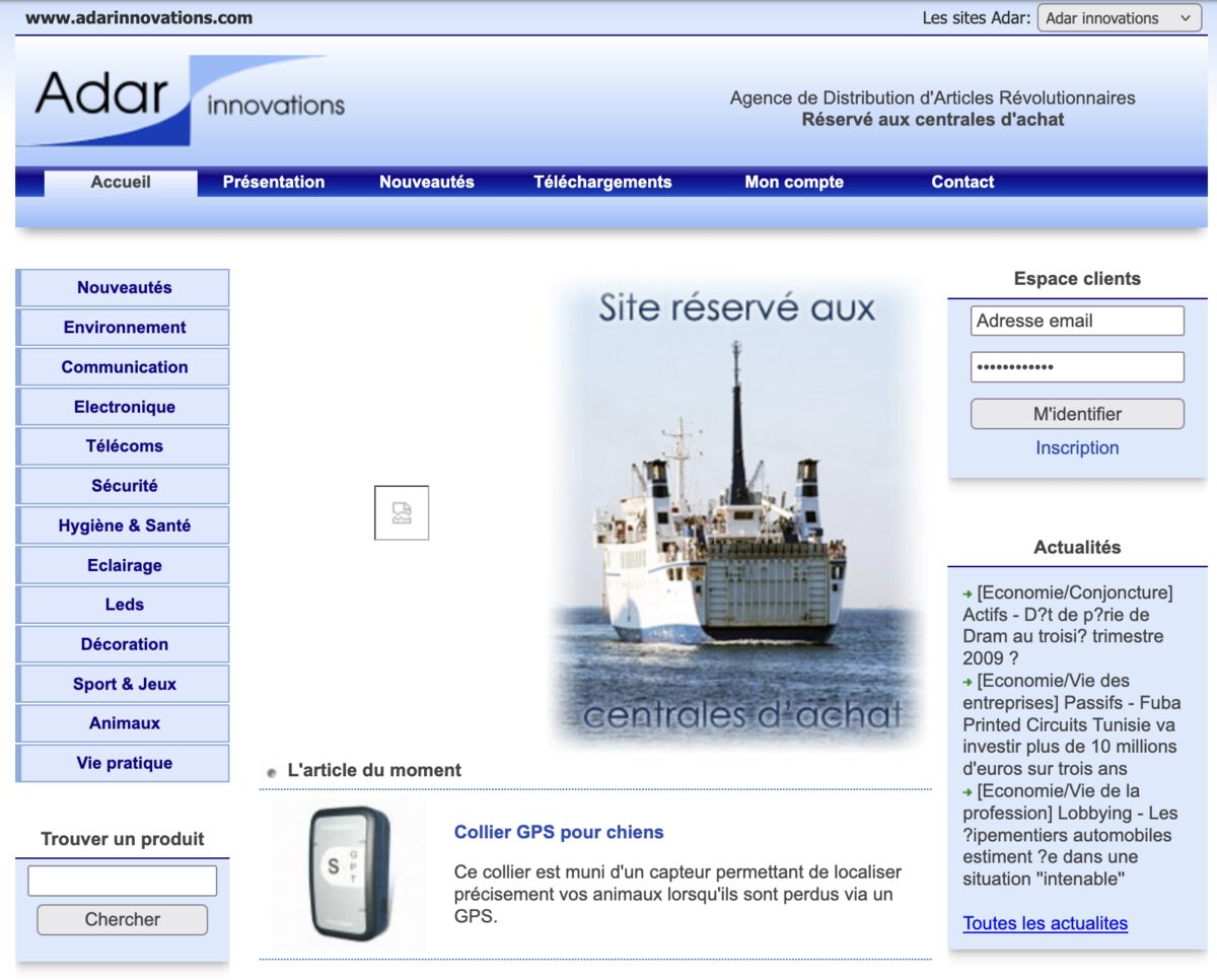 Page d’accueil de ADAR Innovations