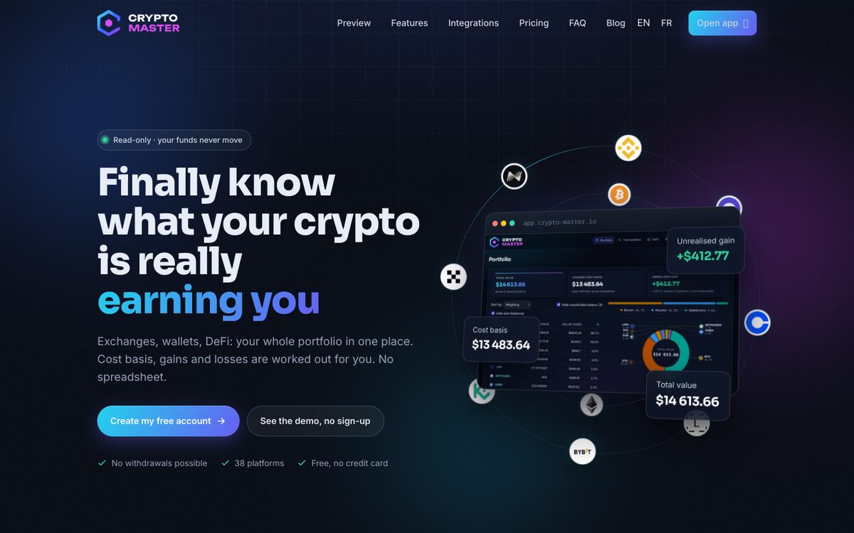 Page d’accueil de Crypto Master