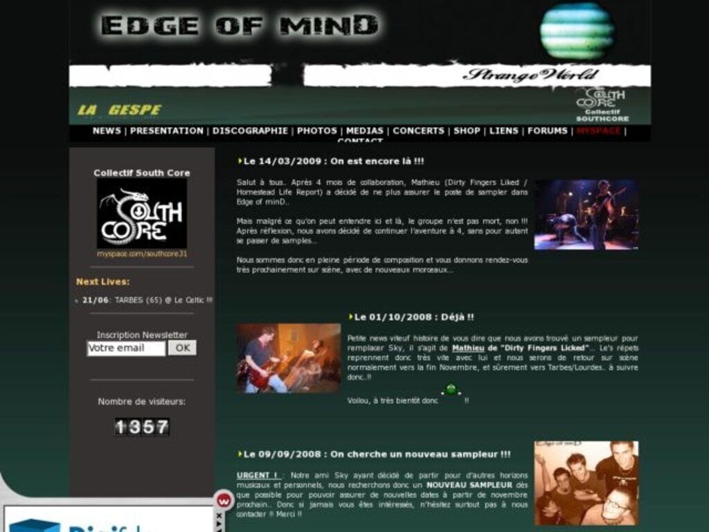 Page d’accueil de Edge Of Mind