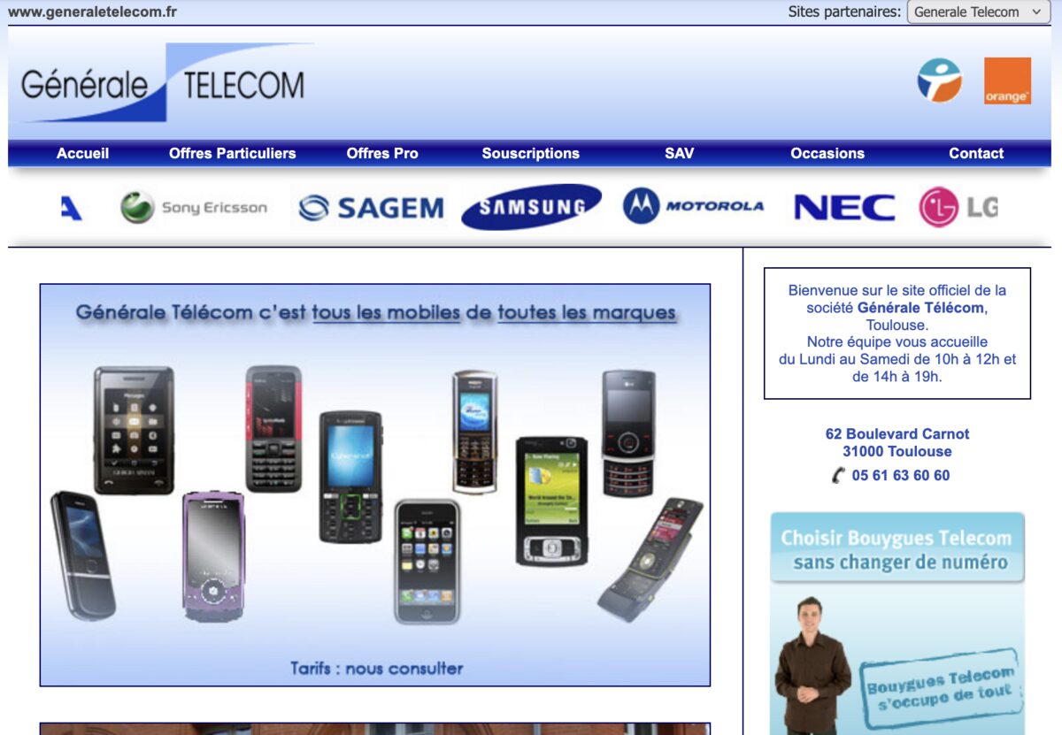 Page d’accueil de Générale Telecom