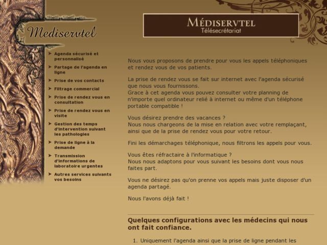 Page d’accueil de MediServ Tel