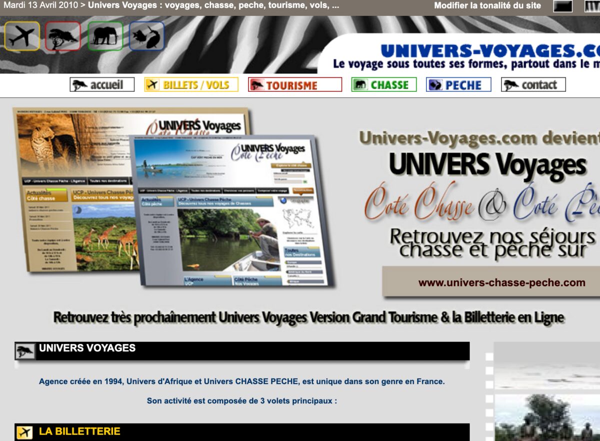Page d’accueil de Univers Voyages